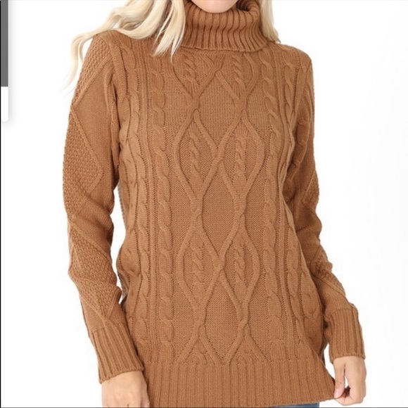 𝅺✨NEW✨ Cable Knit Turtleneck Sweater- Caramel - Picture 1 of 6